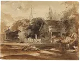 Friedrich Salathé, Schweizer Dorfansicht, Brush and ink drawing