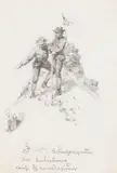 Edward Theodore Compton, 2 Bll.: Bergwanderer am Hochfeiler. Zwei Bergsteiger am Gipfel, Ca. 1880/90, Pen and ink drawing