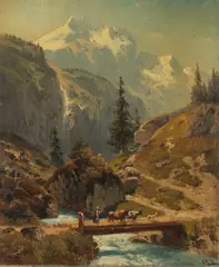 Adolf Conrad Mosengel, Gebirgsbach im Hochgebirge, 1873, Oil on paper