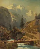 Adolf Conrad Mosengel, Gebirgsbach im Hochgebirge, 1873, Oil on paper