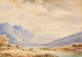 Anton Doll, Bergsee mit Bootshaus, Watercolor