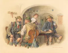 Peter Krämer II, Jäger im Wirtshaus, Ca. 1910, Watercolor