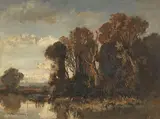 Fritz Halberg-Krauss, Flusslandschaft mit Kühen, Oil on cardboard