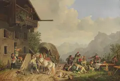Heinrich Bürkel, Rauferei vor einem Wirtshaus, Um 1853/1856, Oil on canvas