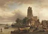 Elias van Bommel, Ansicht von Dordrecht mit der Grote Kerk, 1871, Oil on canvas