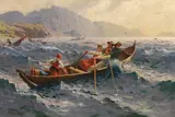 Hans Andreas Dahl, Stürmische Überfahrt am Fjord, Um 1900, Oil on canvas