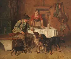 Adolf Eberle, Brotzeit des Jägers, Ca. 1880/90, Oil on panel