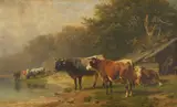 Friedrich Voltz, Rinder am Seeufer, 1882, Oil on panel