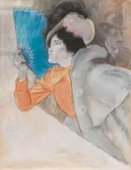 Louis August Mathieu Legrand, Die Dame mit dem blauen Fächer, Um 1900, Pastel