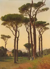 Ascan Lutteroth, Italienischer Pinienhain am Meer (Ölstudie), 1868, Oil on paper