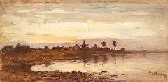 Paul Baum, Holländische Kanallandschaft mit Windmühle, 1887, Oil on panel