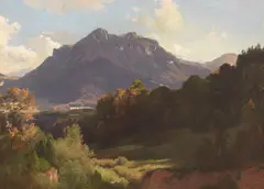 Johann Gottfried Steffan, Heuberg im Inntal im herbstlichen Sonnenlicht, 1858, Oil on paper