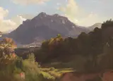 Johann Gottfried Steffan, Heuberg im Inntal im herbstlichen Sonnenlicht, 1858, Oil on paper