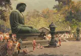 Erich Kips, Der große Buddha (Daibutsu) in Kamakura, Japan, Ca. 1928, Oil on cardboard