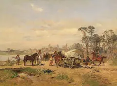 Wilhelm Velten, Achsbruch auf der Straße nach Rothenburg, Ca. 1880/90, Oil on panel
