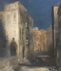Philipp Carl Leipold, Kanal in Venedig bei Mondschein, Ca. 1900-1920, Oil on paper