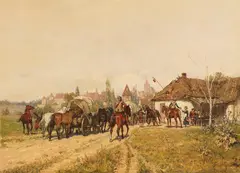 Wilhelm Velten, Heimkehrende Truppen vor den Toren der Stadt, Ca. 1880/90, Oil on panel
