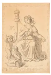 Wilhelm von Kaulbach, Die Spinnerin, 1826, Pen and ink drawing