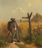 Adolf Heinrich Lier, Der Landstreicher am Wegweiser, 1854, Oil on canvas