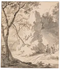 Jan van Aken, Reisende in felsiger Landschaft, Ca. 1640/50, Pen and ink drawing