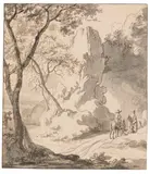 Jan van Aken, Reisende in felsiger Landschaft, Ca. 1640/50, Pen and ink drawing