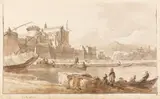 Ignace Duvivier, Blick auf das Castel Nuovo (genannt Maschio Angioino) in Neapel, Pen and ink drawing