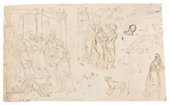 Tobias Bernhard, Zugeschrieben - Studienblatt mit Gefangennahme Christi, Pen and ink drawing