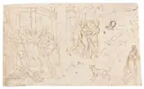 Tobias Bernhard, Zugeschrieben - Studienblatt mit Gefangennahme Christi, Pen and ink drawing