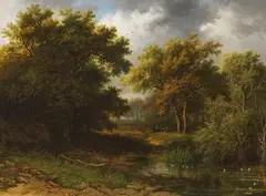 Willem Bodemann, Waldlandschaft mit Weiher und Rastenden, 1853, Oil on canvas
