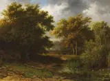 Willem Bodemann, Waldlandschaft mit Weiher und Rastenden, 1853, Oil on canvas
