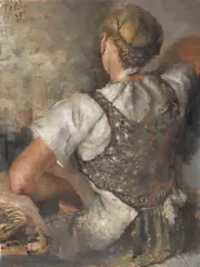 Paul Mathias Padua, Junges Dirndl in Rückenansicht, 1947, Oil on fibreboard