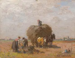Robert Schleich, Heuernte, Ca. 1880/90, Oil on cardboard