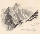 Edward Theodore Compton, 2 Bll.: Ansichten des Aiguille du Plat de la Selle, vom Pic de la Grave und von Südosten aus gesehen, Ca. 1870, Pen and India ink drawing