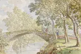 Simon Warnberger, Zugeschrieben - Steinerne Brücke in bewaldeter Landschaft, Pen and ink drawing
