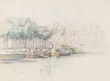 Bertha Schrader, An einem holländischen Kanal, Ca. 1900-1920, Pencil drawing
