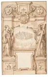 Pieter De Jode, Zugeschrieben - Vision und Lobpreis des "Himmlischen Jerusalem" (Entwurf für ein Titelblatt), Pen and ink drawing