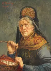 Georg Roessler, Bäuerin in Festtagstracht mit Korb, Um 1900, Oil on panel