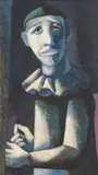 Johann Georg Müller, Selbstbildnis als Harlekin, 1954, Oil on canvas
