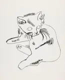 Andy Warhol, Reclining Cat (Samsam), Um 1956, India ink drawing