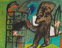 Interieur by Horst Antes, 1960, Oil on paper, sold Dec 2014