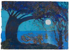 Mond über dem See by Ernst Fuchs, 1989, Pastel, sold Dec 2014