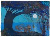 Ernst Fuchs, Mond über dem See, 1989, Pastel