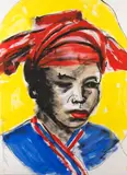 Ohne Titel (woman with red hat) by Luciano Castelli, 1987, Oil on paper, sold Dec 2014