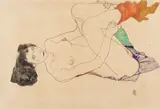 Egon Schiele, Liegender weiblicher Akt mit angezogenen Beinen, 1913, Gouache