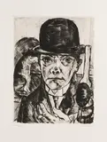 Max Beckmann, Selbstbildnis mit steifem Hut, 1921, Drypoint
