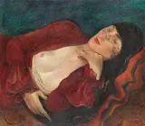 Albert Birkle, Ruhende mit Hut (Else Starosta), Um 1926, Oil