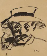 Selbst mit Pfeife by Max Pechstein, 1911, Brush and India ink drawing, sold Dec 2014