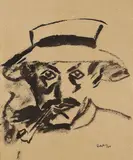 Max Pechstein, Selbst mit Pfeife, 1911, Brush and India ink drawing