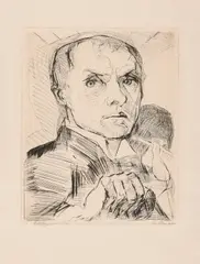 Selbstbildnis mit Griffel by Max Beckmann, 1917, Drypoint, sold Dec 2014