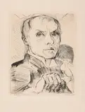 Max Beckmann, Selbstbildnis mit Griffel, 1917, Drypoint
